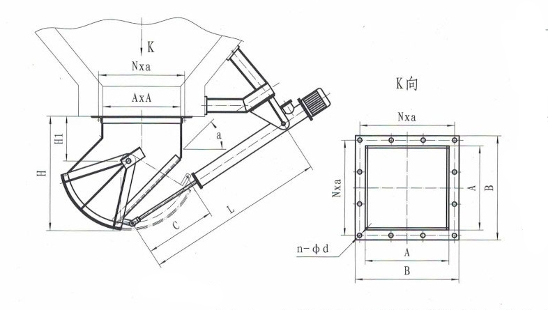 SZ扇形閘門電液動(dòng)B45Ⅰ型扇形閘門外形簡圖-河南振江機(jī)械